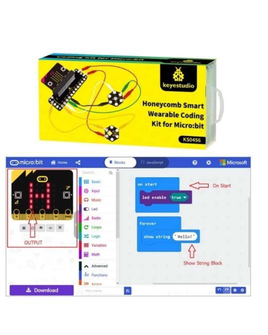 Keyestudio Micro Bit İçin Petek Akıllı Giyilebilir Kodlama Kiti: 8 projeli bit